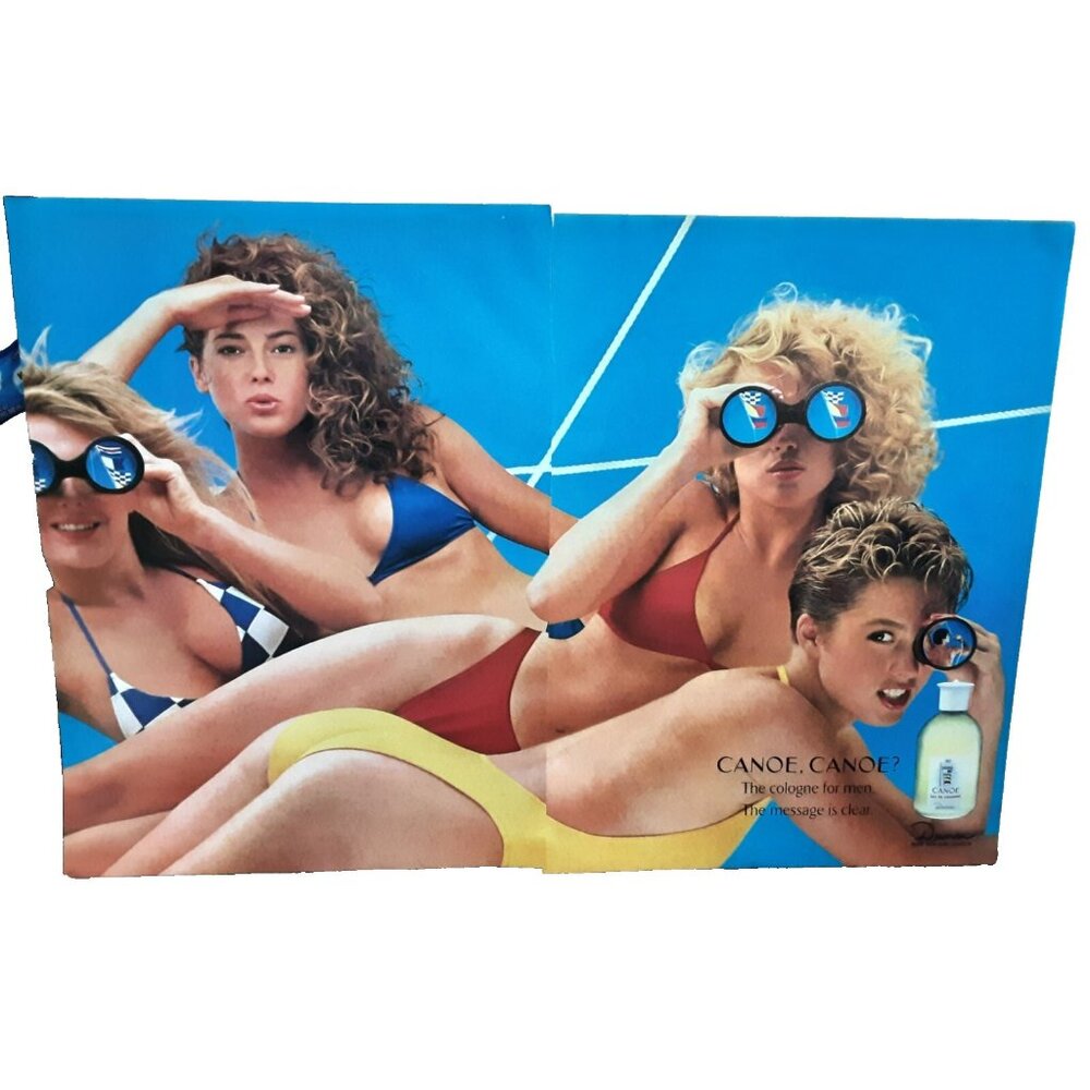 1989 Canoe For Men Cologne Swimsuit Models 2 Page Original Print Ad